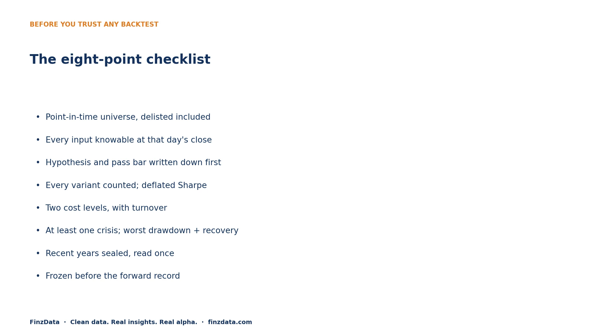 Slide 10: A checklist for any backtest